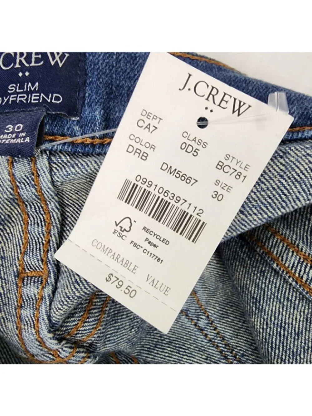 J Crew Jeans Womens 30x28 Blue Slim Boyfriend Denim Pants All Day Stretch NWT